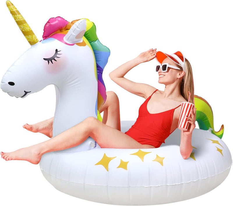 Rtudan Unicorn Pool Floats, Inflatable Swimming Floats Tube Rings,Fun Beach Pool Floaties, Lake Beach Summer Pool Raft Lounger for Adults Kids - Image 1